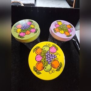 Vintage Ball Quilted Crystal Jelly Jars with Fruit Lids 8 oz Lot of 3